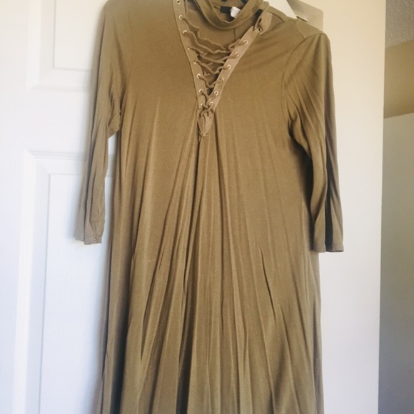 Forever 21 lace up choker neck dress olive green - Picture 7 of 7